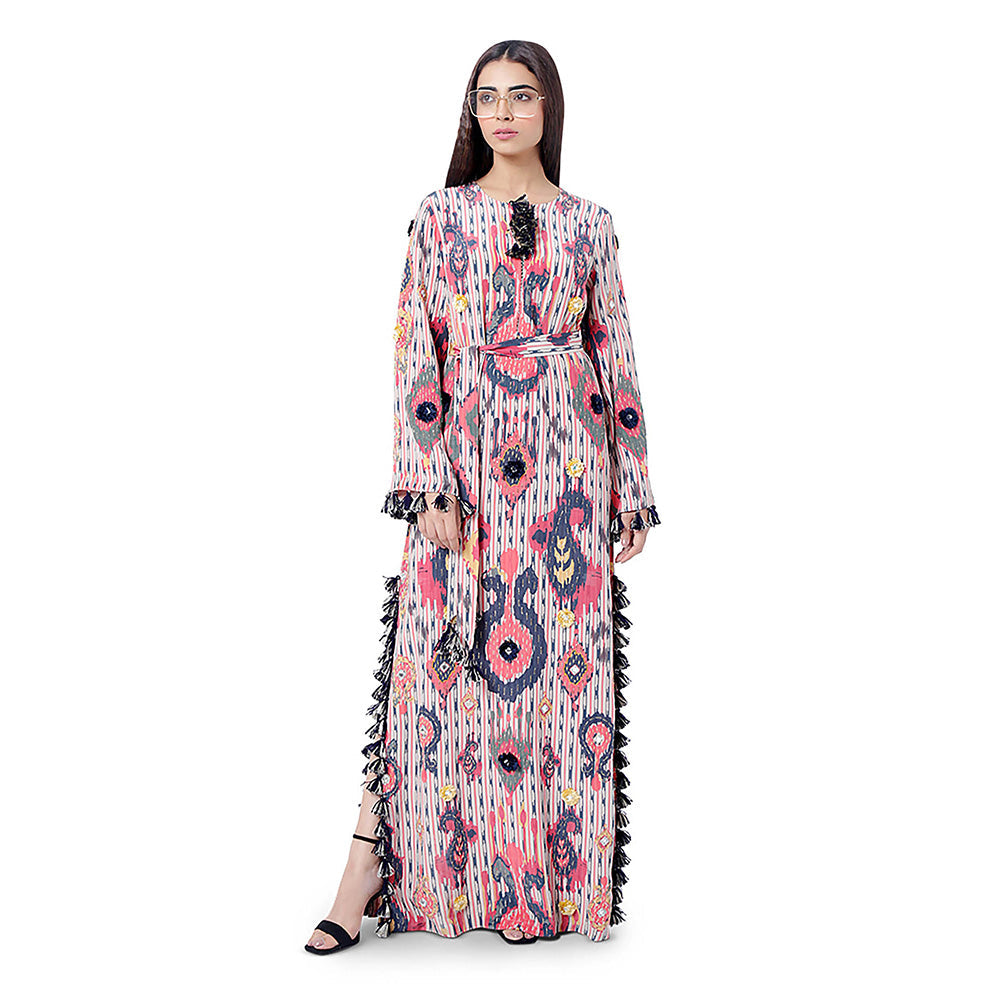Payal Singhal Multi-Colour Printed Embroidered Dress with Belt (Set of 2)