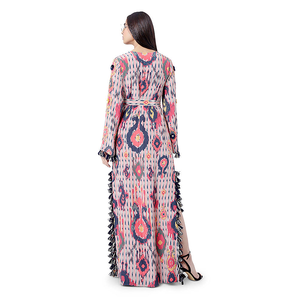 Payal Singhal Multi-Colour Printed Embroidered Dress with Belt (Set of 2)