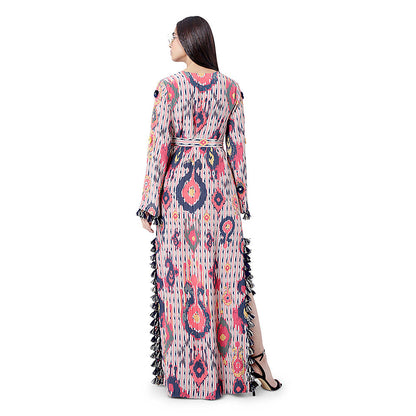 Payal Singhal Multi-Colour Printed Embroidered Dress with Belt (Set of 2)