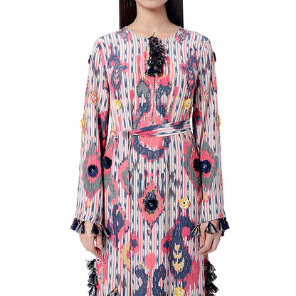 Payal Singhal Multi-Colour Printed Embroidered Dress with Belt (Set of 2)