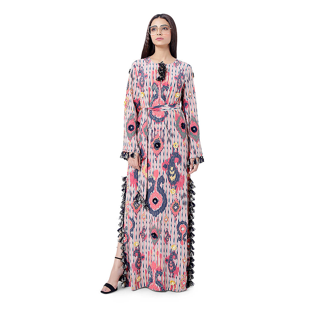 Payal Singhal Multi-Colour Printed Embroidered Dress with Belt (Set of 2)