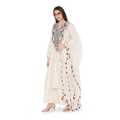 Payal Singhal Cream Kurta with Palazzo and Dupatta (Set of 3)