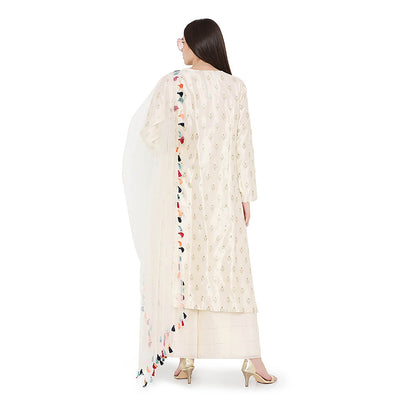 Payal Singhal Cream Kurta with Palazzo and Dupatta (Set of 3)