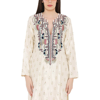Payal Singhal Cream Kurta with Palazzo and Dupatta (Set of 3)