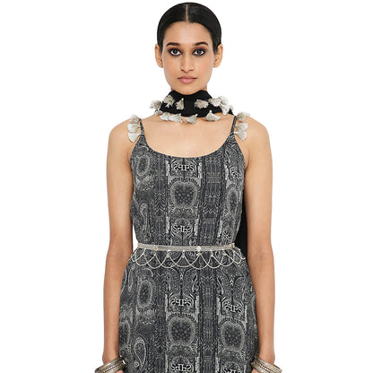 Payal Singhal Black Printed Kurta with Frill Sharara and Dupatta (Set of 3)