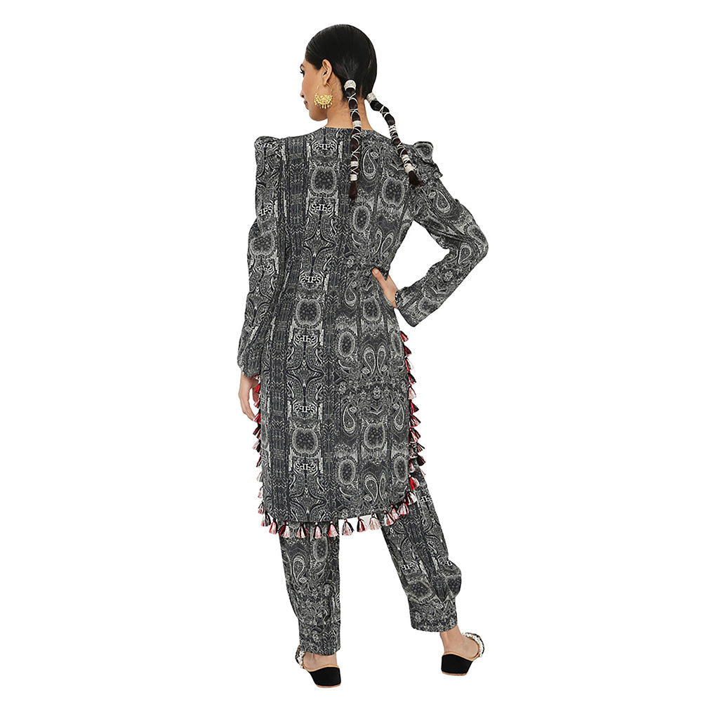 Payal Singhal Black Printed Embroidered Kurta with Salwar (Set of 2)