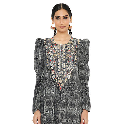 Payal Singhal Black Printed Embroidered Kurta with Salwar (Set of 2)