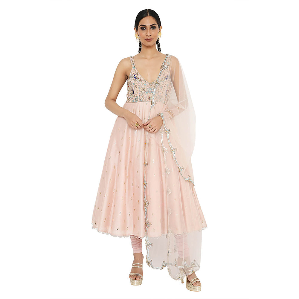 Payal Singhal Rose Pink Embroidered Anarkali with Churidar and Dupatta (Set of 3)