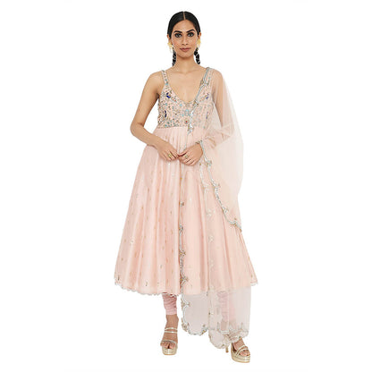 Payal Singhal Rose Pink Embroidered Anarkali with Churidar and Dupatta (Set of 3)