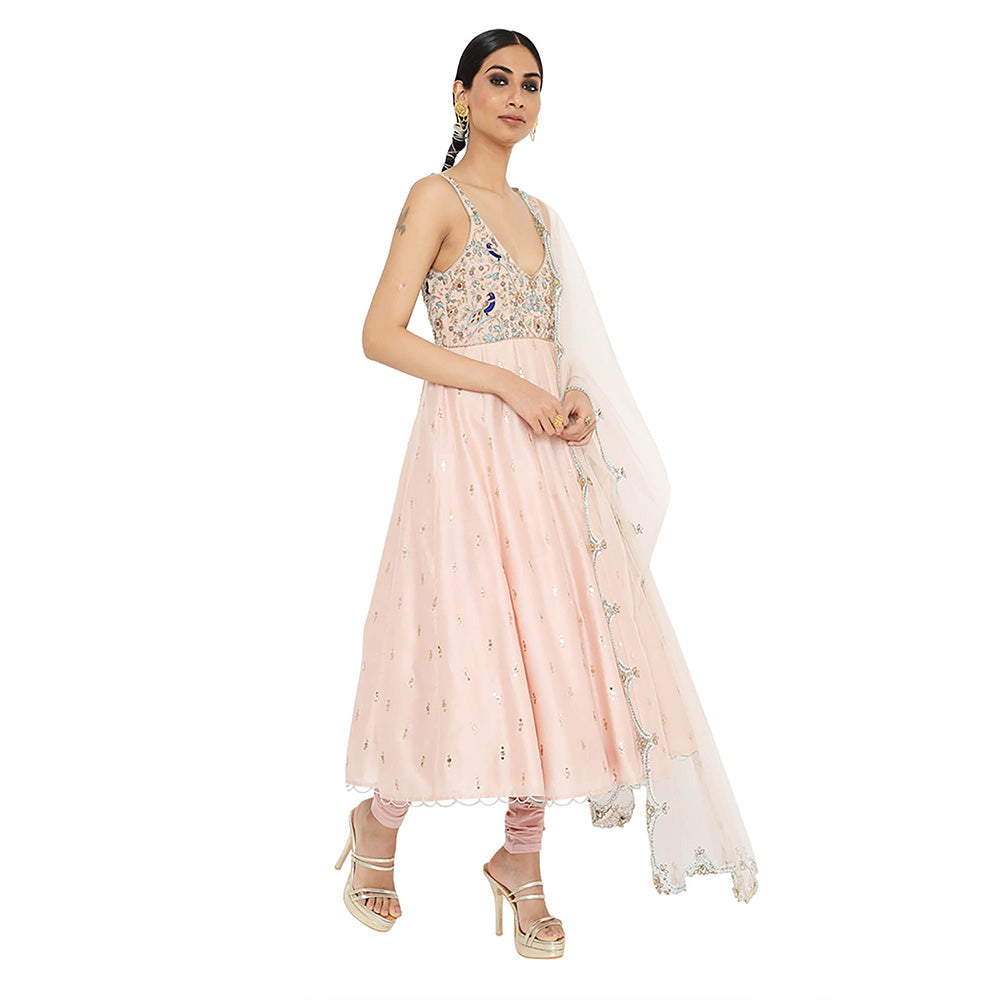 Payal Singhal Rose Pink Embroidered Anarkali with Churidar and Dupatta (Set of 3)