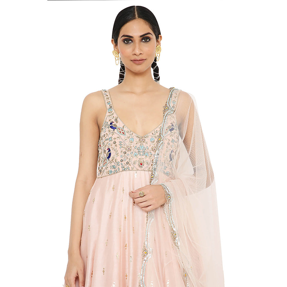 Payal Singhal Rose Pink Embroidered Anarkali with Churidar and Dupatta (Set of 3)