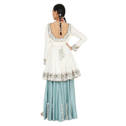Payal Singhal Off White Short Anarkali with Sharara and Dupatta (Set of 3)