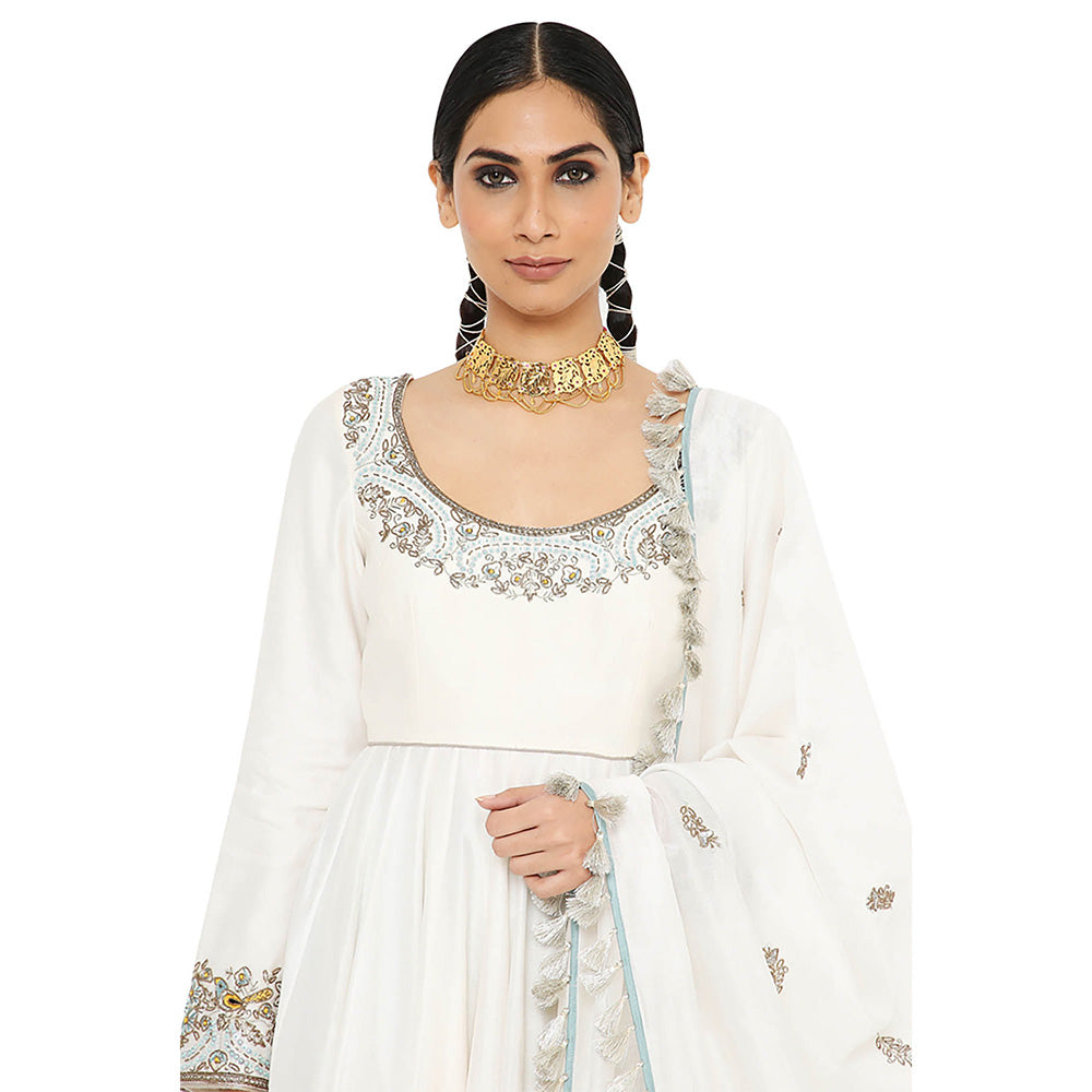Payal Singhal Off White Short Anarkali with Sharara and Dupatta (Set of 3)