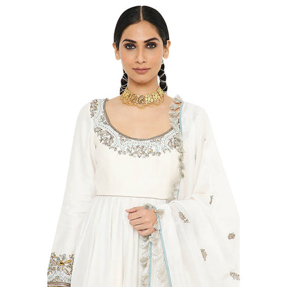 Payal Singhal Off White Short Anarkali with Sharara and Dupatta (Set of 3)