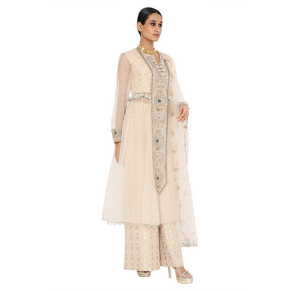 Payal Singhal Pink Blush Embroidered Anarkali with Palazzo and Dupatta (Set of 3)