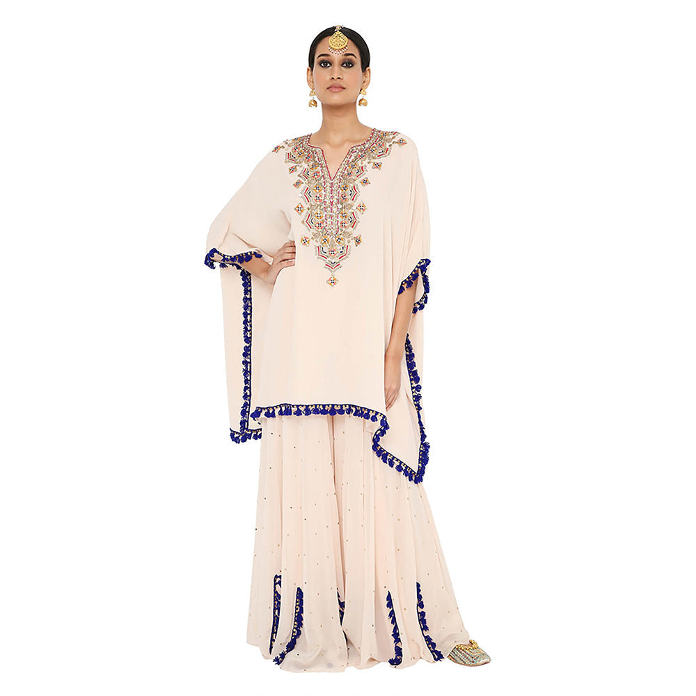Payal Singhal White Short Kaftan with Sharara (Set of 2)