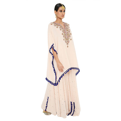 Payal Singhal White Short Kaftan with Sharara (Set of 2)