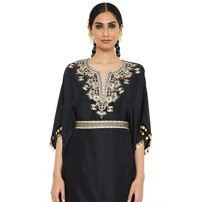 Payal Singhal Black Embroidered Kaftan with Sharara and Belt (Set of 2)