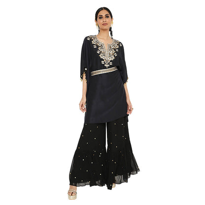 Payal Singhal Black Embroidered Kaftan with Sharara and Belt (Set of 2)
