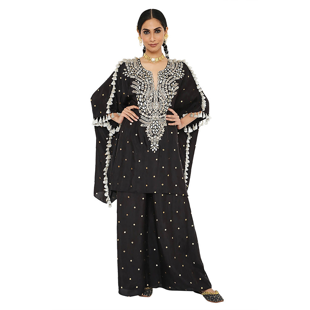 Payal Singhal Black Mukaish Kaftan with Palazzo (Set of 2)