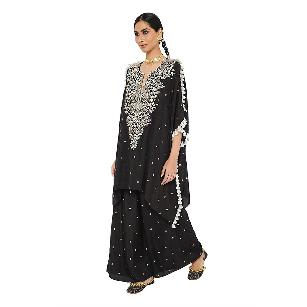 Payal Singhal Black Mukaish Kaftan with Palazzo (Set of 2)