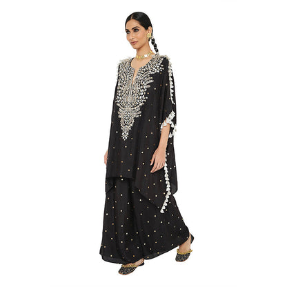 Payal Singhal Black Mukaish Kaftan with Palazzo (Set of 2)