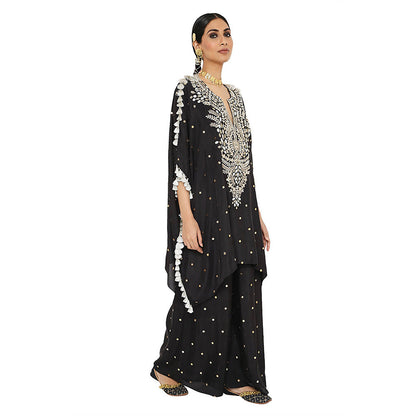Payal Singhal Black Mukaish Kaftan with Palazzo (Set of 2)