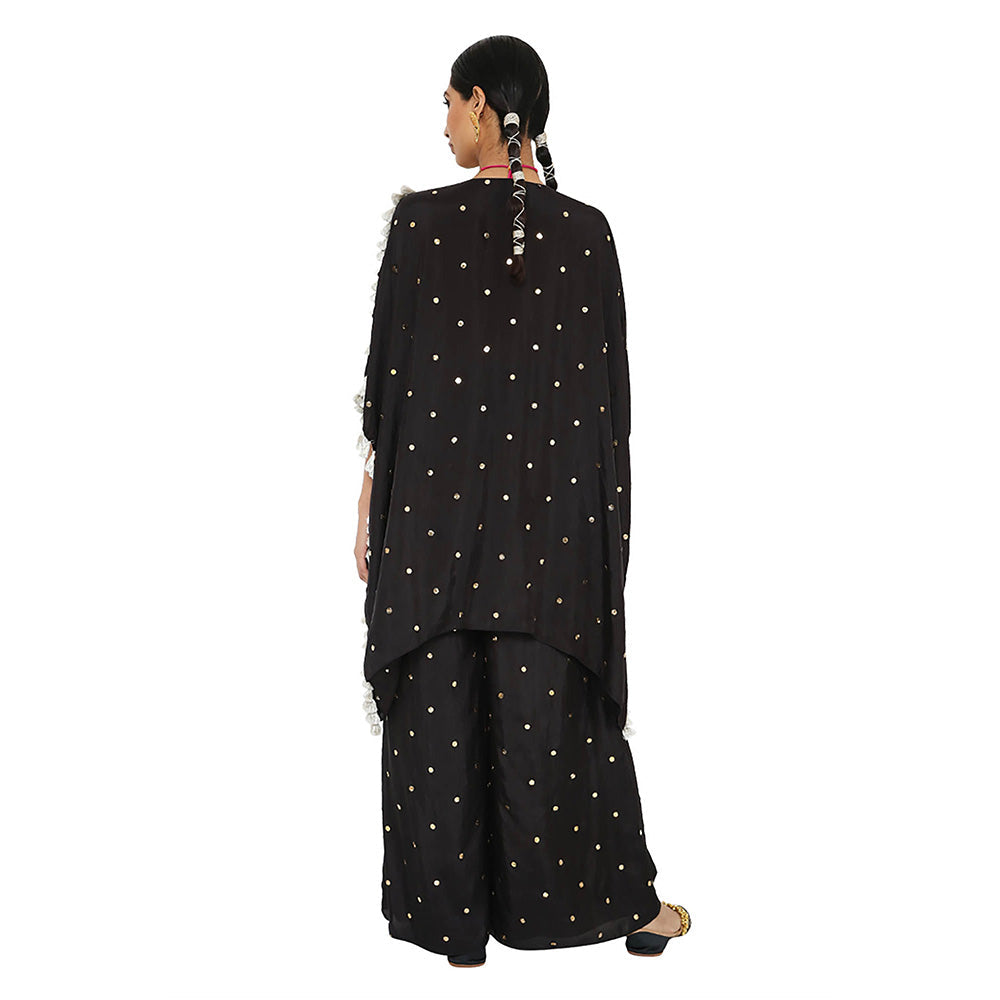 Payal Singhal Black Mukaish Kaftan with Palazzo (Set of 2)