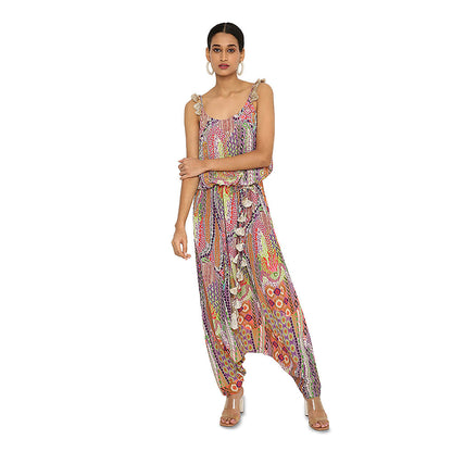 Payal Singhal Multi-Colour Print Embroidered Crepe Jumpsuit
