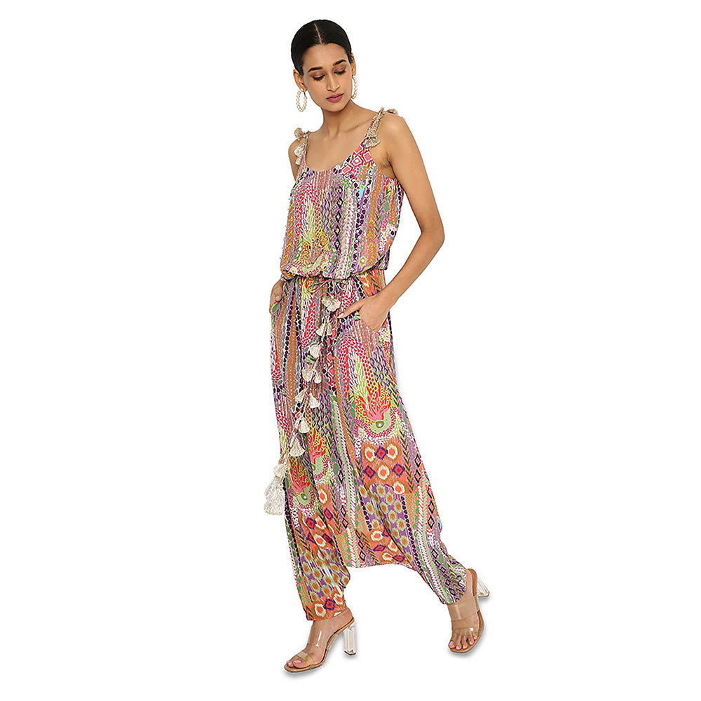 Payal Singhal Multi-Colour Print Embroidered Crepe Jumpsuit