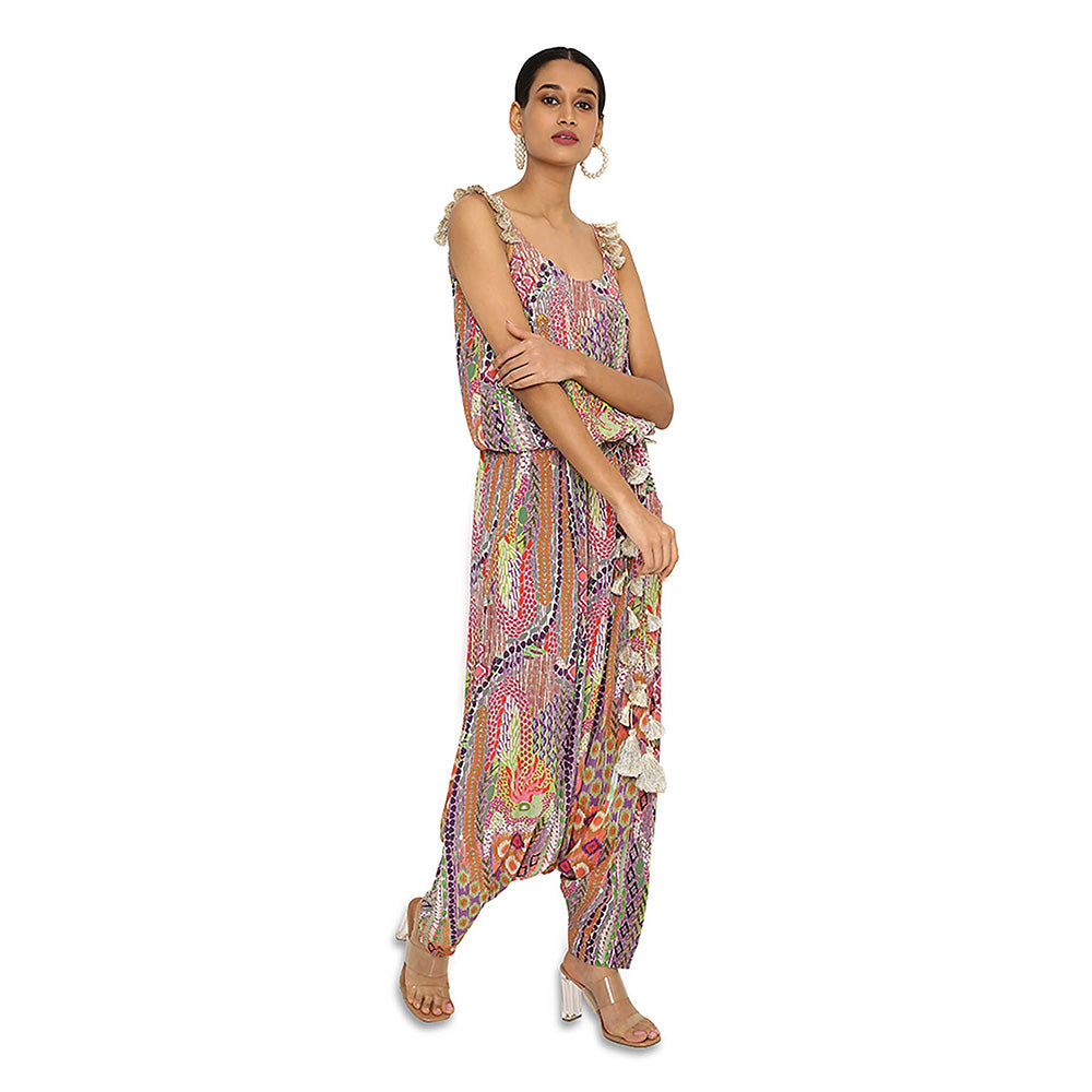 Payal Singhal Multi-Colour Print Embroidered Crepe Jumpsuit