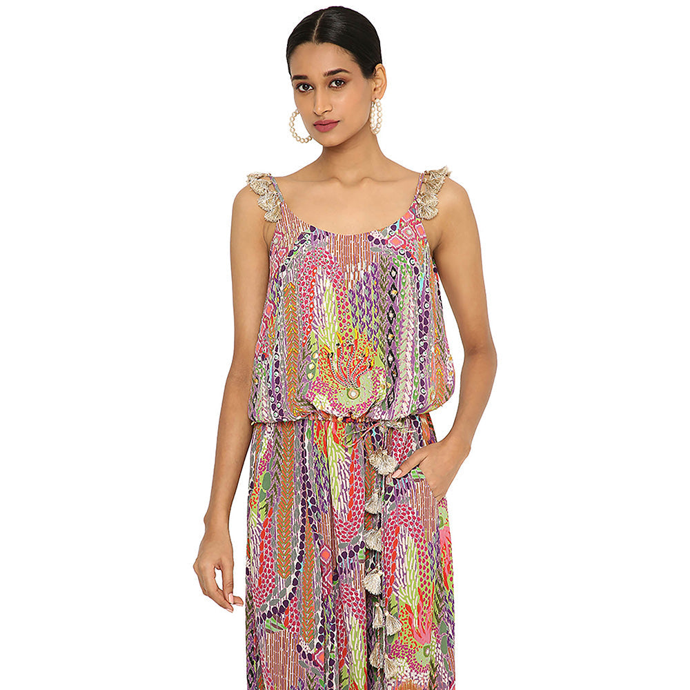 Payal Singhal Multi-Colour Print Embroidered Crepe Jumpsuit