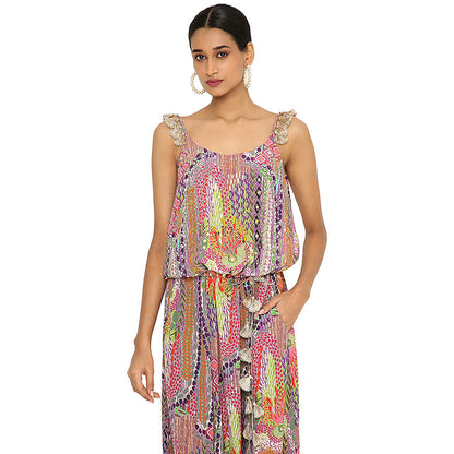 Payal Singhal Multi-Colour Print Embroidered Crepe Jumpsuit