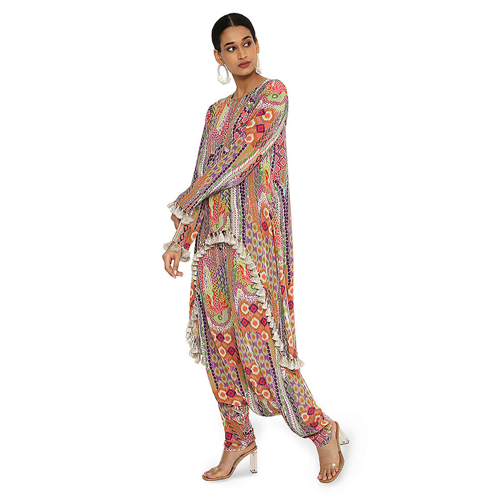 Payal Singhal Multi-Colour Print Crepe High Low Kurta with Dhoti (Set of 2)