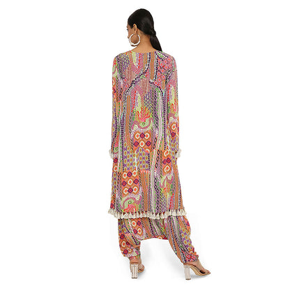 Payal Singhal Multi-Colour Print Crepe High Low Kurta with Dhoti (Set of 2)