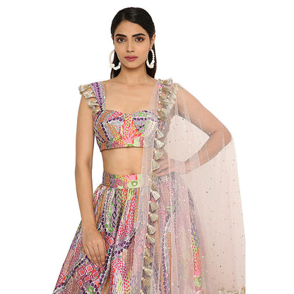 Payal Singhal Multi-Colour Print Blouse with Ruffled Skirt and Dupatta (Set of 3)