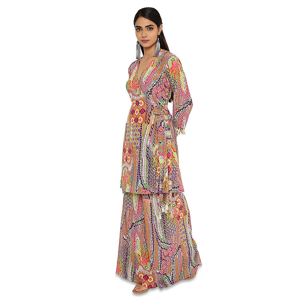 Payal Singhal Multi-Colour Print Crepe Overlap Kurta with Palazzo (Set of 2)