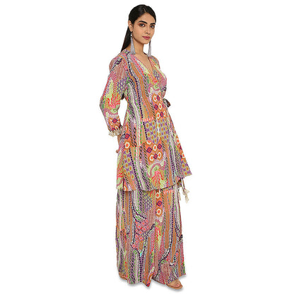 Payal Singhal Multi-Colour Print Crepe Overlap Kurta with Palazzo (Set of 2)