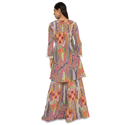 Payal Singhal Multi-Colour Print Crepe Overlap Kurta with Palazzo (Set of 2)