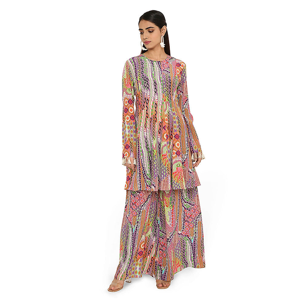 Payal Singhal Multi-Colour Print Crepe Kurta with Palazzo (Set of 2)