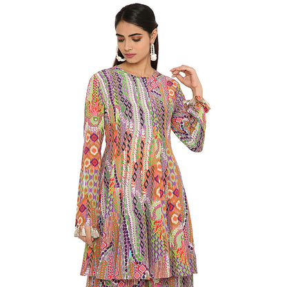 Payal Singhal Multi-Colour Print Crepe Kurta with Palazzo (Set of 2)