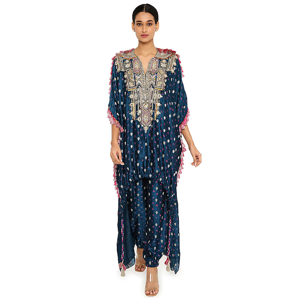 Payal Singhal Blue Embroidered High Low Kurta with Pant (Set of 2)