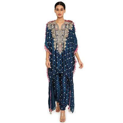 Payal Singhal Blue Embroidered High Low Kurta with Pant (Set of 2)
