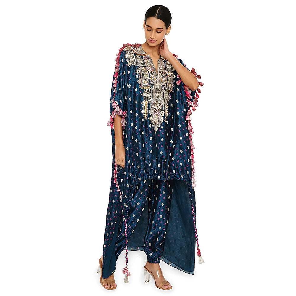 Payal Singhal Blue Embroidered High Low Kurta with Pant (Set of 2)