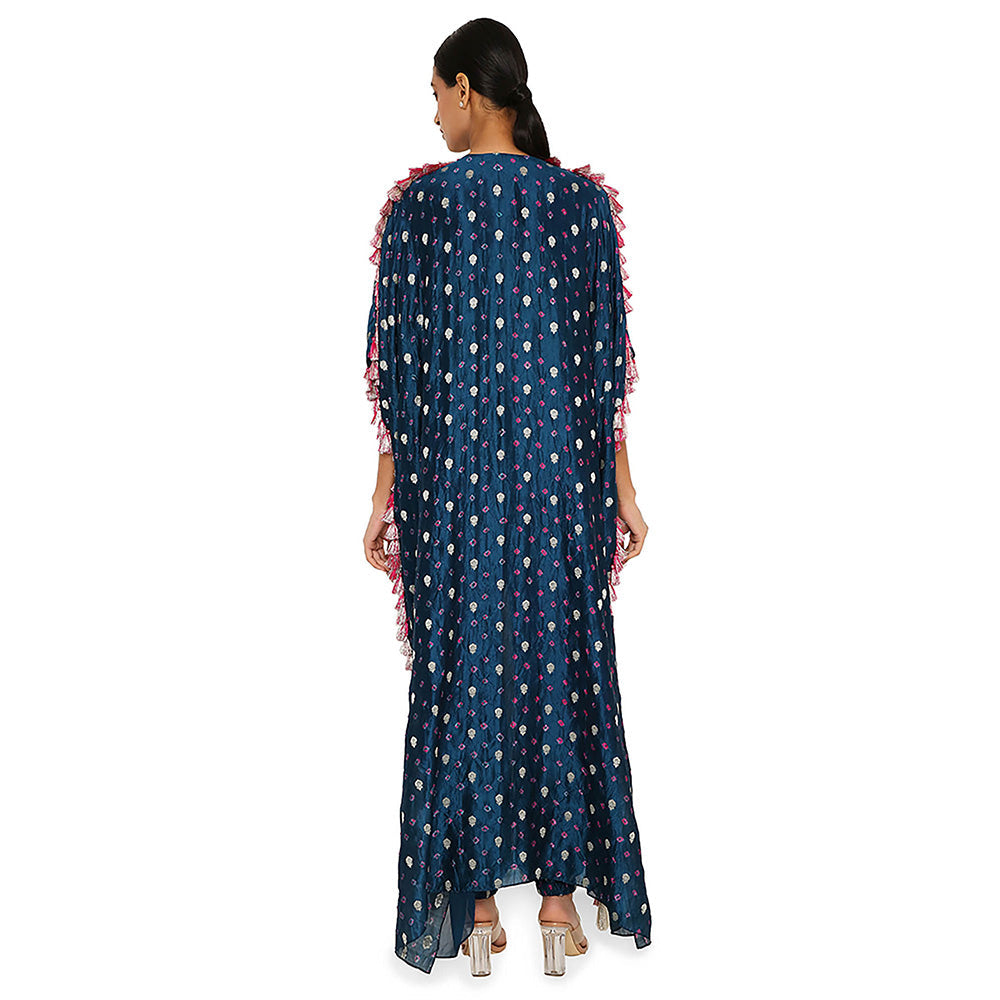 Payal Singhal Blue Embroidered High Low Kurta with Pant (Set of 2)
