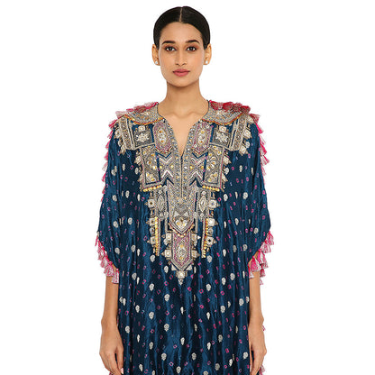 Payal Singhal Blue Embroidered High Low Kurta with Pant (Set of 2)