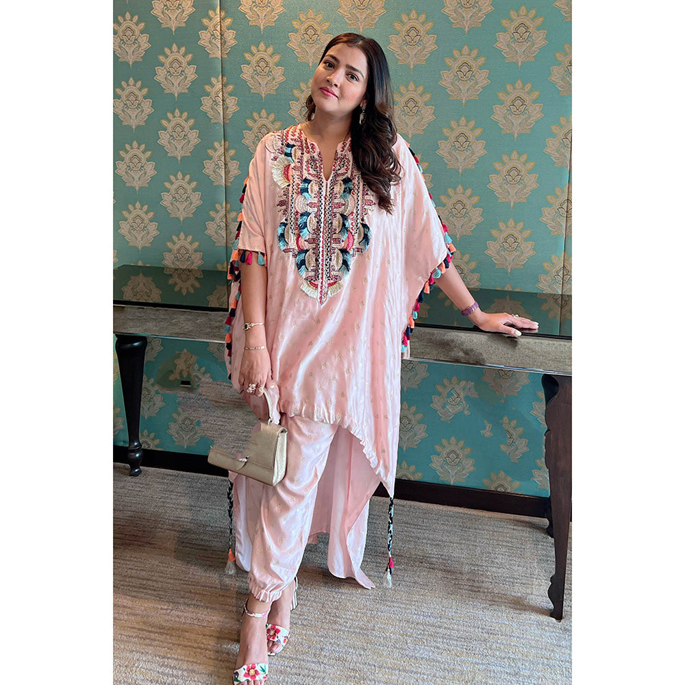 Payal Singhal Rose Pink Embroidered Kaftan with Pant (Set of 2)