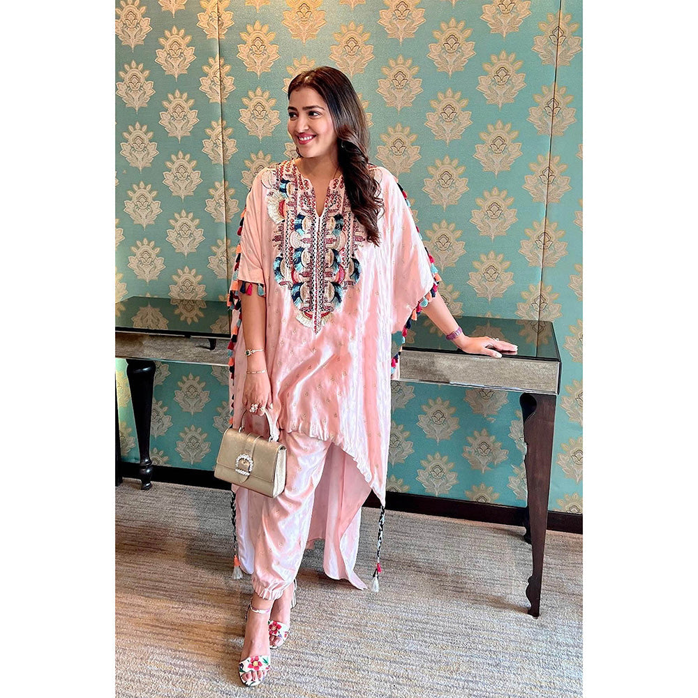 Payal Singhal Rose Pink Embroidered Kaftan with Pant (Set of 2)
