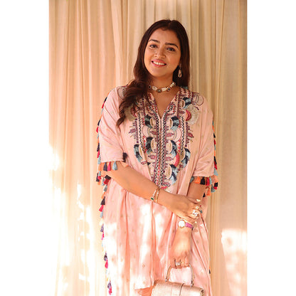 Payal Singhal Rose Pink Embroidered Kaftan with Pant (Set of 2)