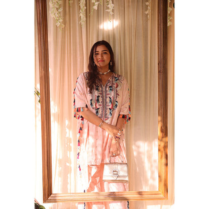 Payal Singhal Rose Pink Embroidered Kaftan with Pant (Set of 2)